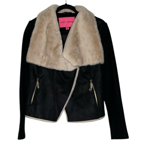 NWT Betsy Johnson Penny Lane Faux Fur Collar Black Jacket Coat - Picture 11 of 11